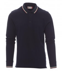 Carica immagine in Galleria Viewer, Polo cotone manica lunga BLU NAVY con bordino tricolore 
