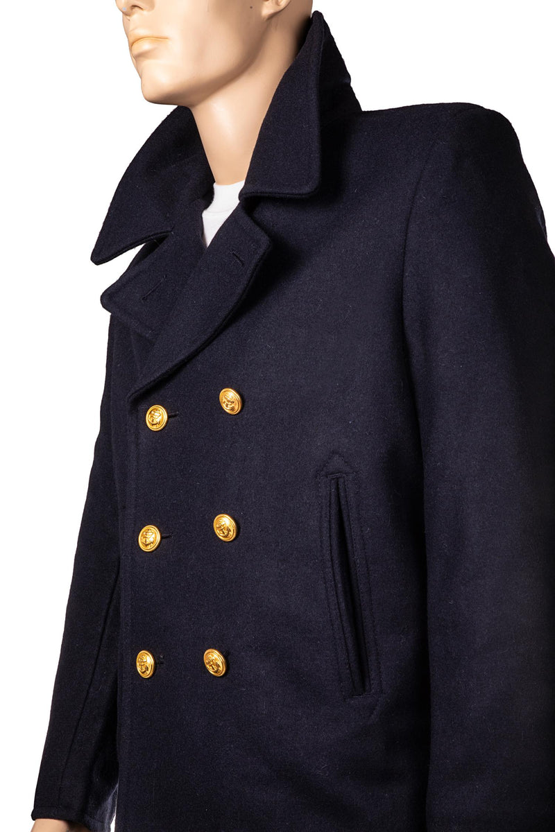 Carica immagine in Galleria Viewer, giacca modello peacoat in lana blu con bottoni dorati 

