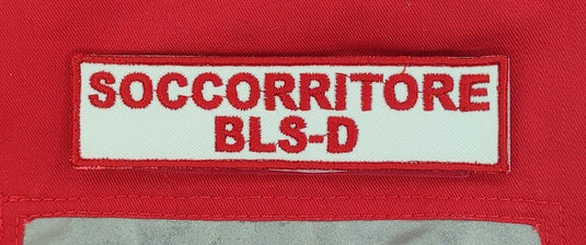 Qualifica ricamata Croce Rossa rosso su bianco SOCCORRITORE BLS-D 
