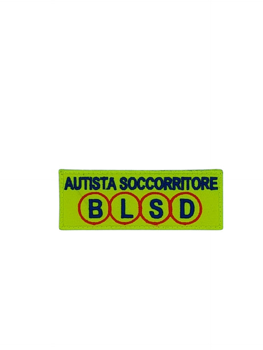 Patch ricamata gialla fluo blsd+qualifica AUTISTA SOCCORRITORE 