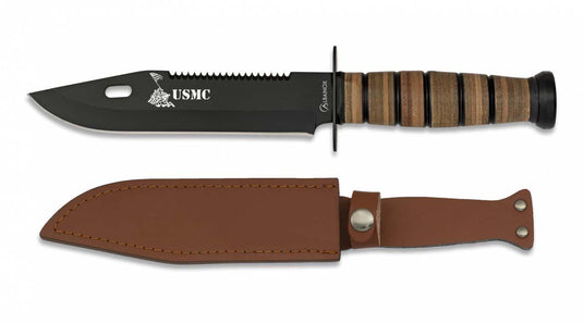 coltello ''usmc'' manico cuoio fodero in cuoio lunghezza totale cm 30,5 