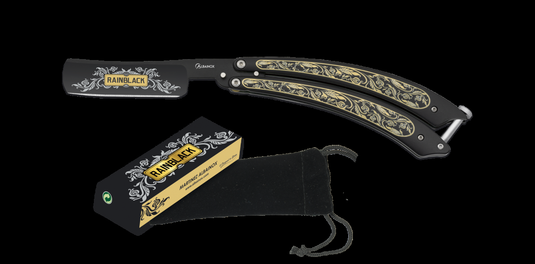 Coltello rasoio butterfly, versione RAINBLACK, lama 10,6 cm 