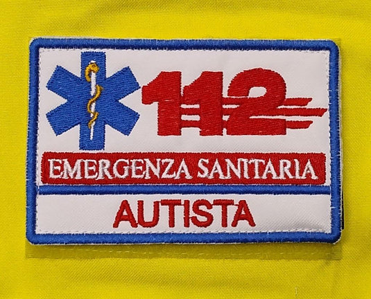 Patch ricamata rettangolare 112 EMERGENZA SANITARIA <BR/>Autista 
