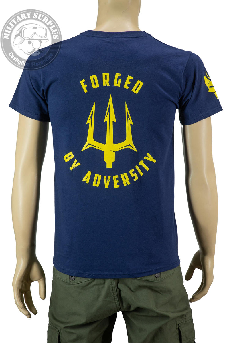 Carica immagine in Galleria Viewer, T-shirt military style stampata fronte retro FORGED BY ADVERSITY BLUE<BR/><BR/> 
