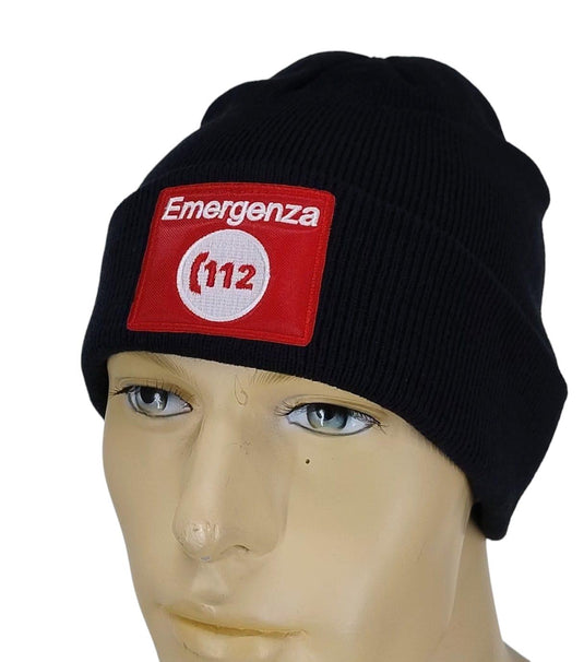 Zuccotto in maglia ricamato 112 Emergenza colore blu 